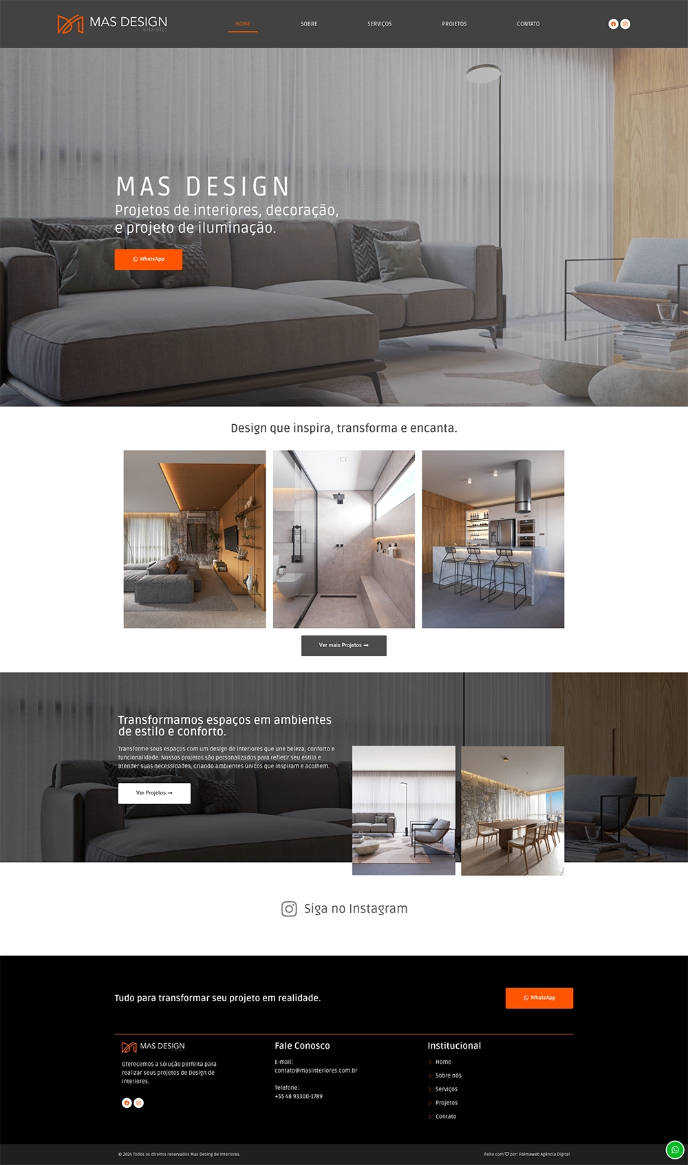 Captura do site Mas Design, desenvolvido pela Palmaweb