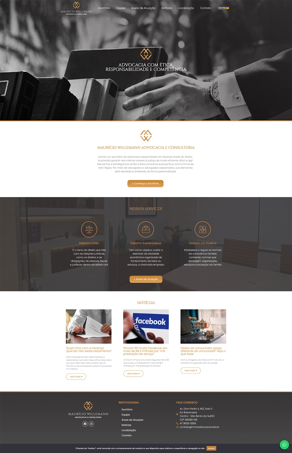 Captura do site Maurício Willemann Advocacia, desenvolvido pela Palmaweb